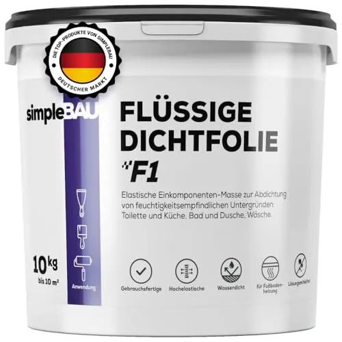 simpleBAU Dichtmasse Wasserdicht F1 - Abdichtmasse für Dusche & Bad - Flüssigfolie für Fliesen & Fußbodenheizung - Flüssige Dichtfolie Lösemittelfrei - Einkomponente Abdichtung Dichtungsmasse - 1.5 kg