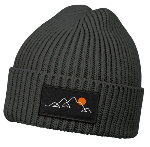 Neverless Strickmütze Herren Beanie Wintermütze mit Patch Natur Berge Outdoor Aufdruck