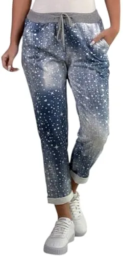 Mississhop 287 Damen Cargohose Blumen Sweatpants - Damen-Hosen in Einheitsgröße für Gr. 36-42, lässige Boyfriend Hose im angesagten Blumen-Print, elastischer Gummibund und Tunnelzug für optimalen Komfort, vielseitig kombinierbar für Freizeit oder eleganten Abendlook.