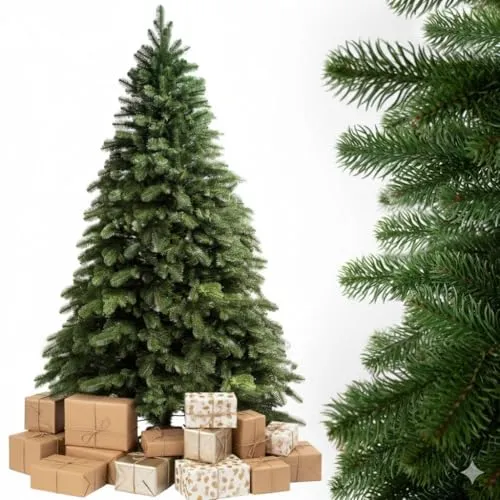 Evergreen Tree® Weihnachtsbaum Künstlich 180 cm | Premium 100% Spritzguss Weihnachtsbaum mit Holzständer, Naturgetreu Zweige