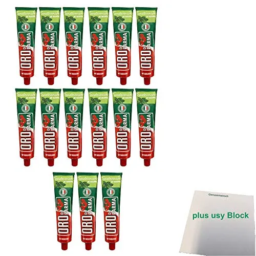 Oro di parma Tomatenmark mit Basilikum 15er Pack (15x 200g Tube) + usy Block
