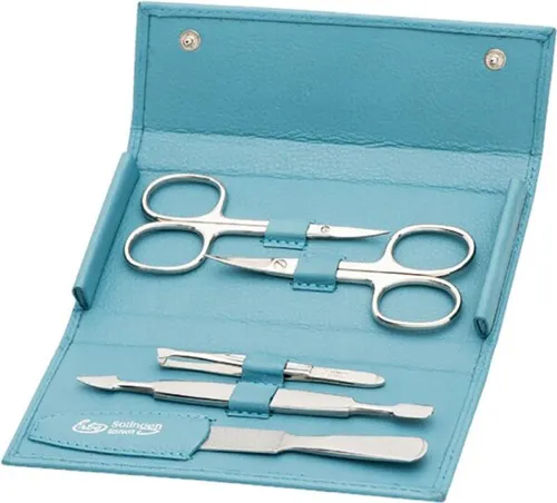 Erbe Collection Manicure Set 5-teilig im Leder-Etui, meerblau