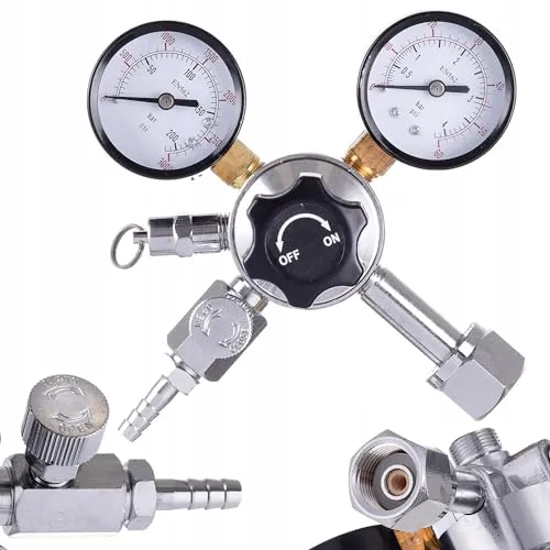 Druckminderer für CO2, ideal für Zapfanlagen und Bierkeller - Zubehör für Wassersprudler, bietet präzise Druckregulierung für optimale Bierzapfergebnisse mit Sicherheitsmechanismus zur Druckeinstellung.