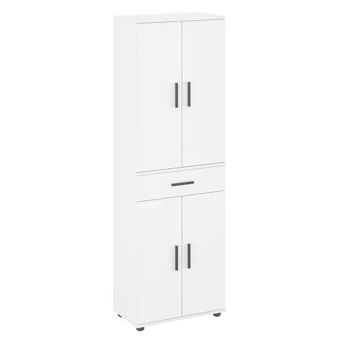 KOMTO Mehrzweckschrank 60 cm Breit - Weiß, Kleiderschrank mit 1 Schublade - Kleiderschrank mit 4 Türen und viel Stauraum, ideal für Küche, Flur oder Kinderzimmer. Robustes Design und einfache Montage machen ihn zum perfekten Möbelstück für jeden Raum.
