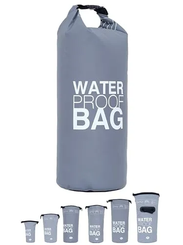 DonDon Dry Bag wasserdichte Tasche 2l, 5l, 10l, 15l, 20l, 30l Pack-Sack Beutel mit Schultergurt - grau 15 Liter