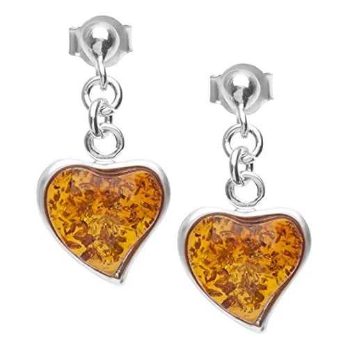 Ohrhänger Herz 12 mm aus Silber 925 mit Bernstein - Elegante Herzohrhänger aus 925er Silber, jeder Bernstein ist ein einzigartiges Naturprodukt – ideal als Geschenk im stilvollen Etui.