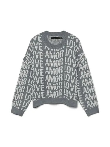 Strickpullover VERO MODA VMLOVE LS O-NECK PULLOVER BOO - Modischer Damenpullover in Medium Grey Melange mit elastischer Strick-Qualität, der für Bewegungsfreiheit sorgt und warm hält. Ideal für den Alltag!