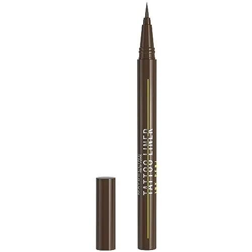 Maybelline New York Flüssiger Eyeliner, Wasserfest, wischfest und langanhaltend, Vegan, Tattoo Liner Ink Eyeliner, Nr. 882 Pitch Brown (Braun), 1 ml