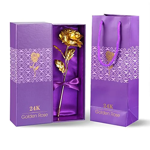 SIENOC Rose 24K Gold überzogene Rosen Blume mit Geschenk Kasten Valentinstag Muttertag Weihnachtsgeburtstag Golden (Lila Box)