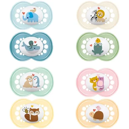 MAM | Original Classic Schnuller 6+ Monate (2 Stück) zufällige Farbauswahl - Symmetrischer und anatomischer Silikonsauger - Babyschnuller mit Transport- und Sterilisierbox