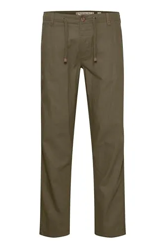 Indicode IDIves Herren Leinenhose Sommerhose Lange Stoffhose mit Kordel Gürtelschlaufen Leinenmix Eingrifftaschen Regular fit, Größe:3XL, Farbe:Dark Olive (644)