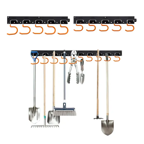 Relaxdays Gartengerätehalter Wand mit 10 Haken - Praktischer Gartengerätehalter mit 2 Geräteleisten und 10 S-Haken für optimale Ordnung. Ideal für Werkstatt, Garten oder Keller – robust und einfach zu montieren.