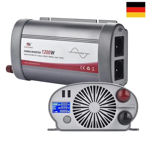 12V auf 230V Reiner Sinus Wechselrichter 1200W - Tragbarer Spannungswandler für Fahrzeuge, Camping und Heimgebrauch. Mit USB-Anschluss und umfassendem Schutz für zuverlässige Stromversorgung.
