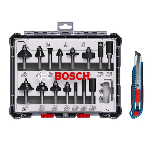 Bosch 15tlg. Fräser Set mit Cuttermesser