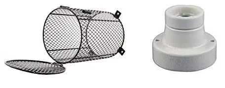 TropicShop Lampenschutzkorb Komplett Set fürs Terrarium - Schutzkorb Fassung & Zuleitung (Ø15,5x22cm)