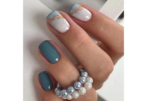 LuxusKollektion Kunstfingernägel 24 Stück Künstliche Nägel Blau Weiß Press on Nails mit Nagelkleber