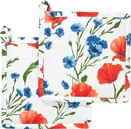 Produktbild REDBEST Topflappen, Untersetzer Mohnblume 2er-Pack, 100% Baumwolle Größe Mohnblume Größe 20x20 cm