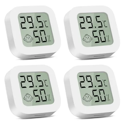 CNMTCCO Thermometer, 4 Stück Hygrometer Innen, Luftfeuchtigkeitsmesser Raumthermometer Innen für Babyzimmer Office Wohnzimmer Gewächshaus Lager Keller Weinkeller (Weiß)