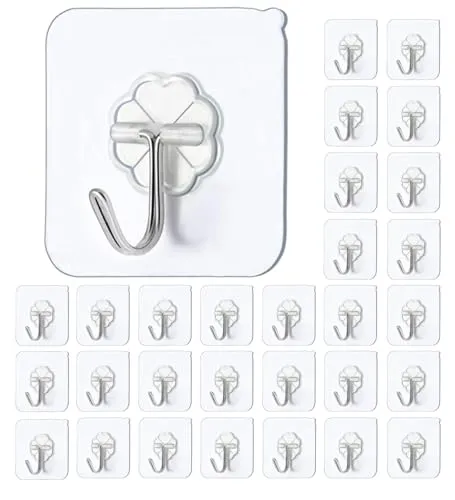 JelKen Haken Selbstklebend, 30 Stück Klebehaken Extra Stark Haken Wandhaken, Transparente Klebehaken für Küche, Badezimmer, Büro, Schrank, Max 10kg