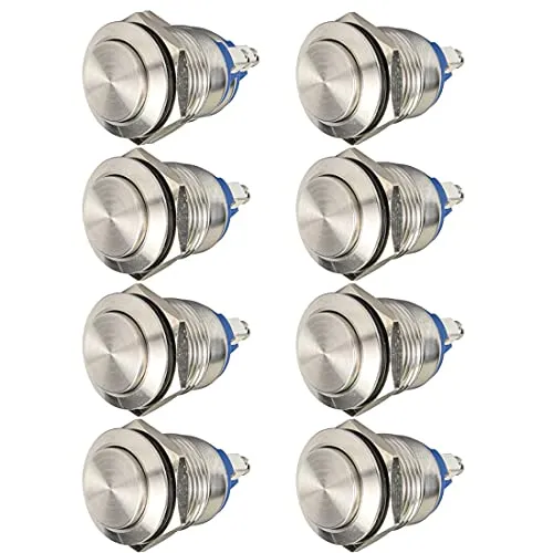 GUUZI 8 Stück 16mm 5A 12V/24V/125V/250VAC Momentaner Wasserdichter Drucktaster mit Schraubklemmen, Edelstahl-Drucktaster (Hoher Kopf)