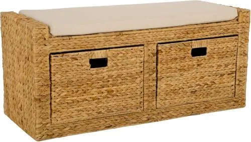 VIVANNO Truhenbank Wasserhyazinthe LORANTE 100x40x45 cm in beige von VIVANNO