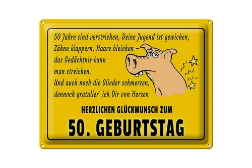 Femer GmbH Metallschild Spruch 40x30cm Glückwunsch zum 50.Geburtstag, (1 St), gewölbte Oberfläche, abgerundete Ecken, umgeschlagene Kanten