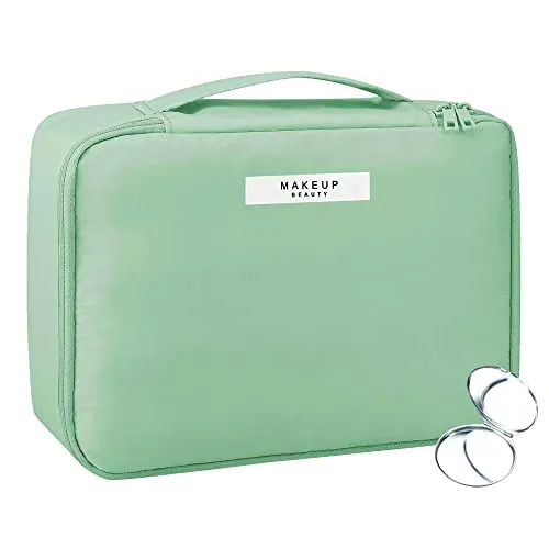 Dantolo 2 Stück Kosmetiktasche wasserdichte Make-up-Tasche Tragbare Schminktasche für Damen und Mädchen,Kosmetik-Aufbewahrungsspiegel(Minzgrün)