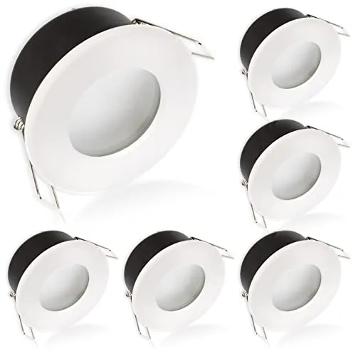 Lumiled Einbaustrahler LED Spots Badezimmer 6er Einbauleuchte Einbauspot Deckenstrahler Spot für den Außenbereich weiß rund Aluminium IP44 inkl. 6W Leuchtmittel GU10 Fassung Kaltweiß 6500K 120°