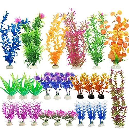 Cayway 25 Stück Aquarium Künstliche Plastikpflanzen für Aquarien Wasserpflanzen Steingarten Aquarium Dekoration Holzdekor Natürliche Schale für Aquarien, Fische Tank Plastikpflanzen für Aquarien