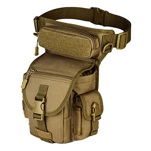 Huntvp Taktisch Beintasche Militär Beinbeutel MOLLE Hüfttasche Sport Tactical Leg Bag Armee Beintaschen Wasserdicht Gürteltasche Werkzeugtasche Tasche für Bein Herren Damen Motorrad, Typ-1-Braun