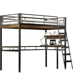 Hochbett mit Schreibtisch und Regalen – Metallrahmen
