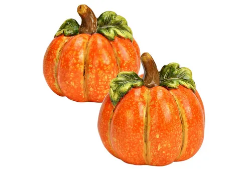 matches21 HOME & HOBBY Dekofigur Kürbis Set aus Ton, Tonkürbisse als Halloweendeko in 8 cm & 10 cm (2 St), Rustikale Tischdeko für Zuhause zum Hinstellen