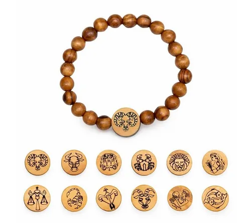 Kassis Geschenkartikel Armband mit Sternzeichen aus Olivenholzperlen Schmuckstück mit Horoskop, handgefertigt in Bethlehem, Geschenk zu mehreren Anlässen