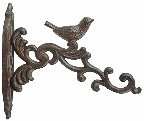 Esschert Design Hängeampel Haken - Antikbraun BR21 Serie, robuster Gusseisenhaken mit Vogel- und Zweig-Design, ideal für Garten und Terrasse