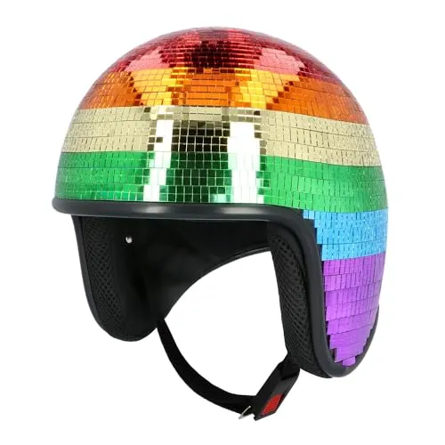 Boland Disco Helm Regenbogen für Kostüme - Bunter Disco Helm im Regenbogen-Design für unvergessliche Auftritte auf Parties und Festivals. Bequem und anpassbar für stundenlangen Tragekomfort – der perfekte Hingucker für jedes Kostüm!