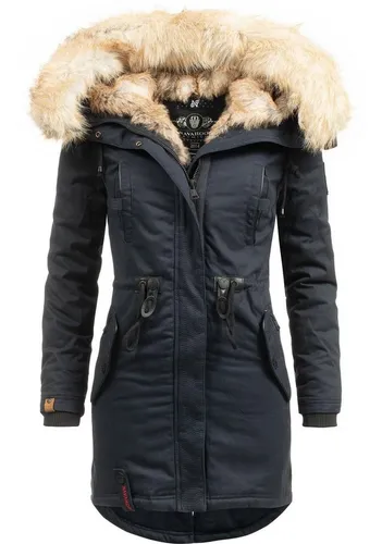 Navahoo Wintermantel Bombii stylischer Damen Winterparka mit Kunstfell-Kapuze