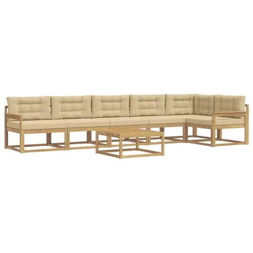 vidaXL Outdoor-Sofagarnitur 7-teilig Weiß und Beige - Moderne 7-teilige Outdoor-Sofagarnitur aus robustem Akazienholz, ideal für Garten und Terrasse. Genießen Sie stilvolle Momente mit bequemem Sitzkomfort und pflegeleichten Materialien – perfekt für gesellige Abende im Freien.