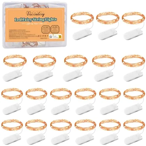 LED Lichterkette Batterie, 1M 10 LED Micro LED Lichterkette Mini Kupfer Drahtlichterkette Beleuchtung Deko für DIY Weihnachten Halloween Innen Aussen Dekoration(Warmweiß)(20 Stück)