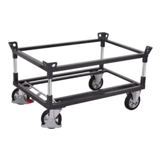 Variofit Paletten-Fahrgestell Doppelrahmen 1200kg RAL 7016 - Transportroller mit 1200 kg Tragkraft, ideal für den innerbetrieblichen Einsatz auf glatten Böden. Ausgestattet mit EasySTOP-Bremssystem und robustem Winkelstahlrahmen.