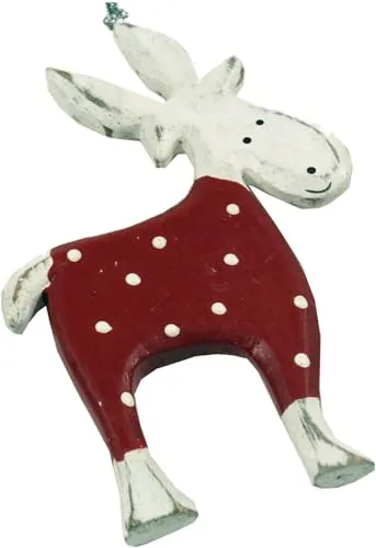 GURU SHOP Geschnitztes Rentier, Baumbehang, rot
