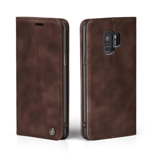LBH Handyhülle für Samsung Galaxy S9 in Dunkelbraun mit Karten- und Geldfach Smartphone Hülle mit Standfunktion Flip Case Schutzhülle Magnetverschluss Vintage