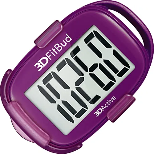 3DFitBud Simple Step Counter Walking 3D Pedometer von 3DActive mit Clip und Trageband – A420S – Pflaume