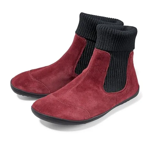 Bär Women's Jody Barfußschuhe UK 5 | EU 38 - Rot - Wanderschuhe mit dehnbaren Strickeinsätzen und gestricktem Schaftrand für optimalen Tragekomfort im Alltag. Entdecken Sie die Vorteile von Bär Barfußschuhen!