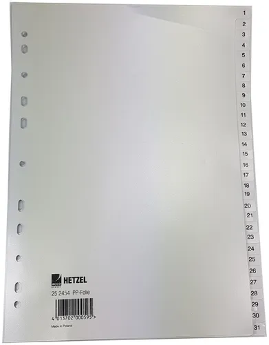 HETZEL Kunststoff Register Zahlen A4 1-31 PP grau