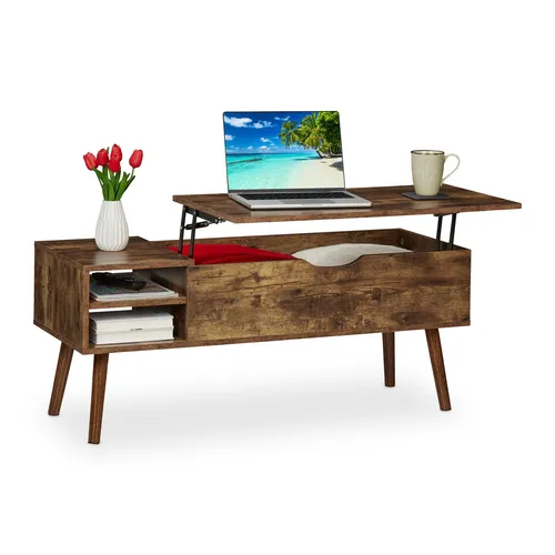 Höhenverstellbarer Couchtisch mit Stauraum - Tische & Stehtische: Moderner Wohnzimmertisch mit ausklappbarer Platte für zusätzlichen Stauraum, ideal für gemütliche Abende.