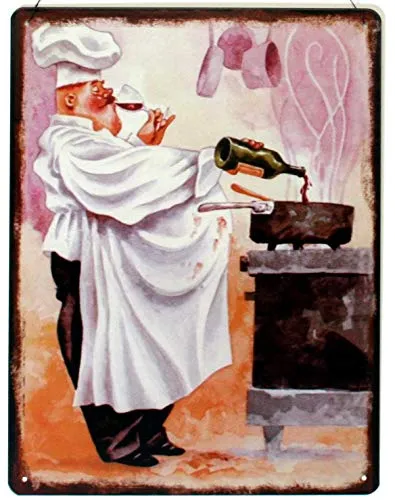 Moritz Blechschild Küche Dicker Koch mit Wein 25 x 33 cm Kochen delikat Deko Schild mit Aufschrift Aufdruck