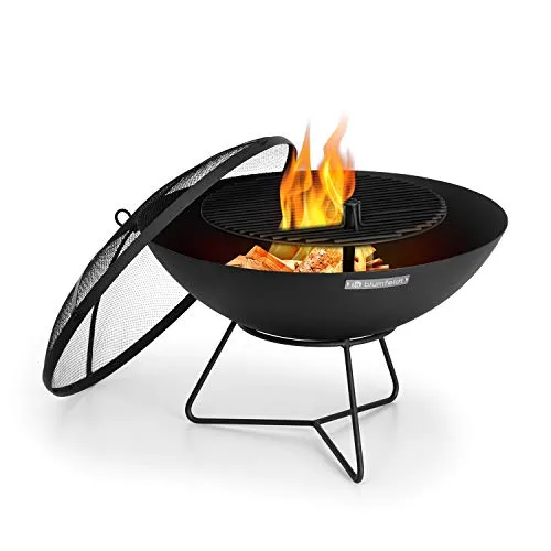 Blumfeldt Orbit 3-in-1 Feuerschale - Grill, Feuerstelle und Gartentisch in einem, höhenverstellbarer Grillrost für perfekte Zubereitung und viel Platz für gesellige Abende im Freien.