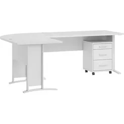 Winkelschreibtisch OFFICE LINE in Weiß mit Rollcontainer in weiß von BEGA-Consult Internationale Handelsagentur GmbH & Co. KG