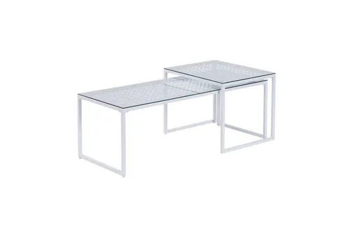Wohnling Couchtisch WL7.330 2er Set Glasplatte Metallgestell Couchtisch Weiß Sofatisch (Couchtisch 2er Set Glas Metall Platzsparend Weiß), Wohnzimmertisch Modern, Sofatisch 2-teilig