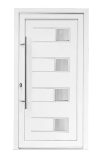 SN Deco Haustür Efraim mit Edelstahlstoßgriff - Hochwertige Hauseingangstür mit thermisch getrennter Alu-Bodenschwelle, 5-fach-Verriegelung und robustem Kunststoffprofil für optimale Sicherheit und Langlebigkeit.